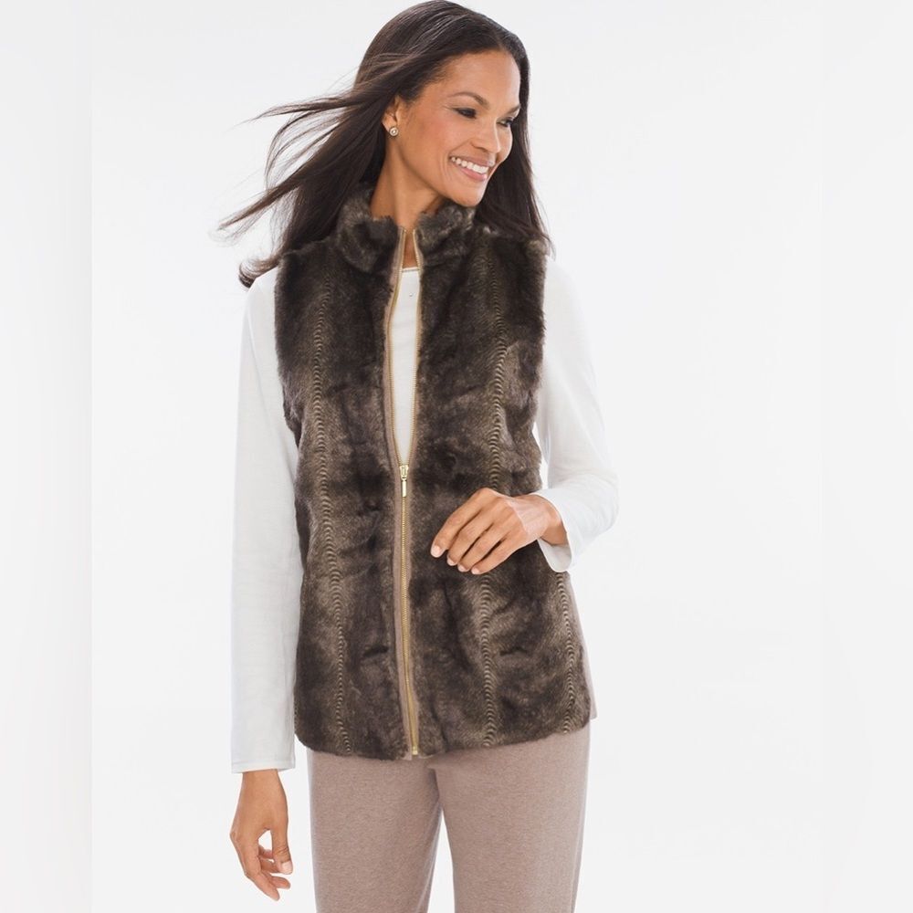 Chico’s ZENERGY Faux-Fur tan Vest women’s Size Small (Chico’s 0) EUC